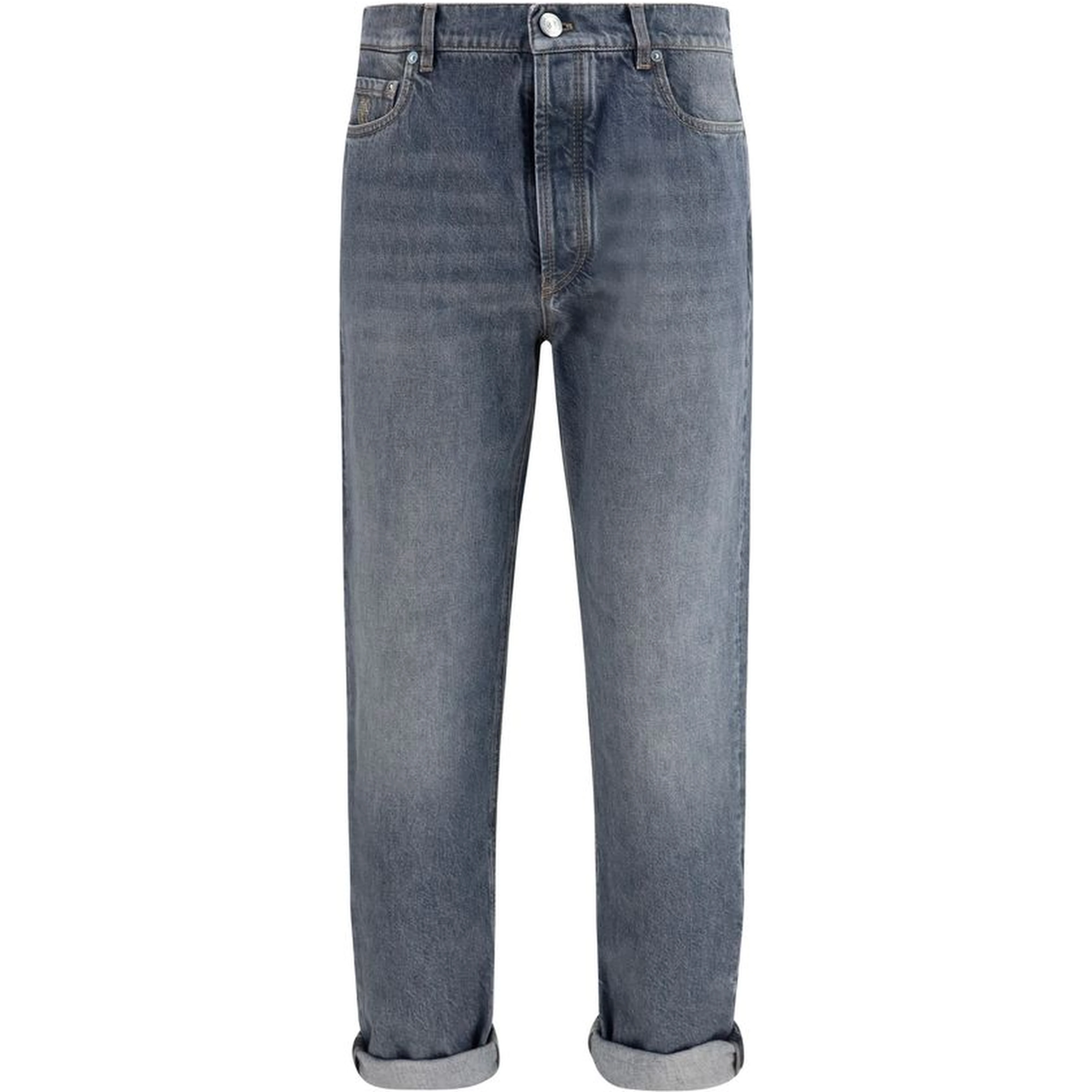 Gray Cotton Straight-Leg Jeans