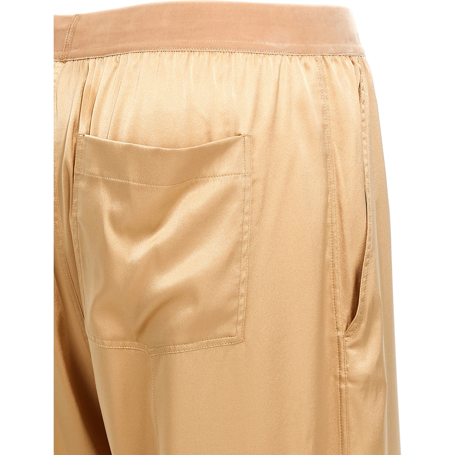 Beige Silk Casual Pants