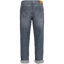 Gray Cotton Straight-Leg Jeans