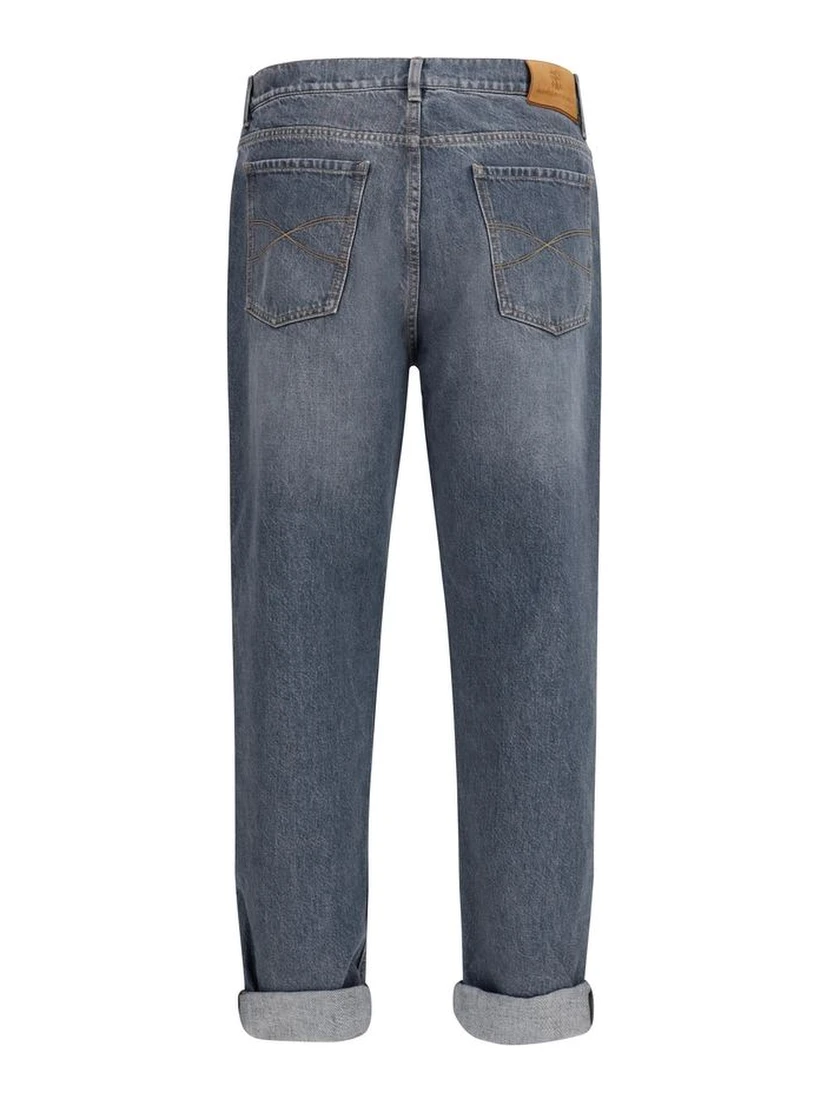 Gray Cotton Straight-Leg Jeans