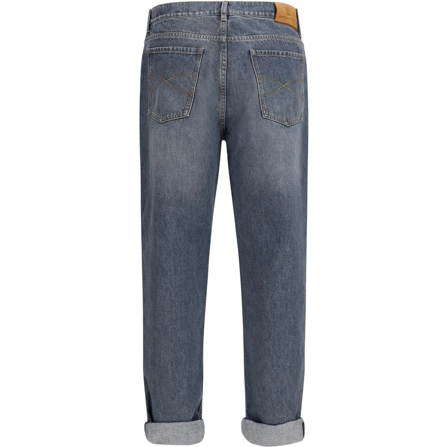 Gray Cotton Straight-Leg Jeans