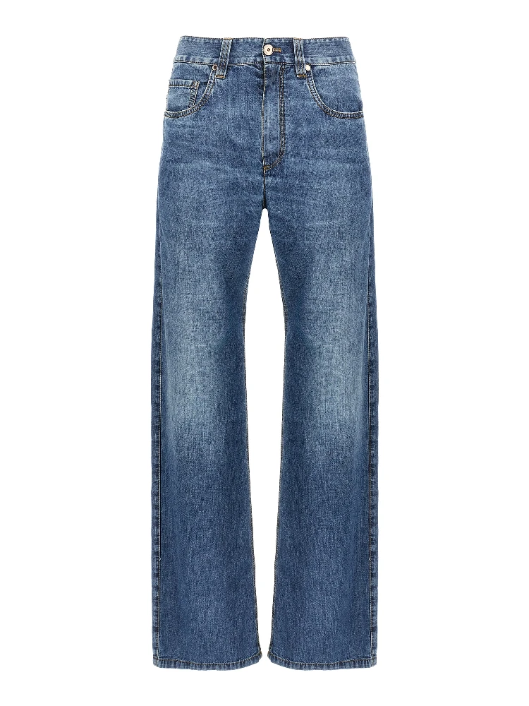 Blue Cotton Straight-Leg Jeans