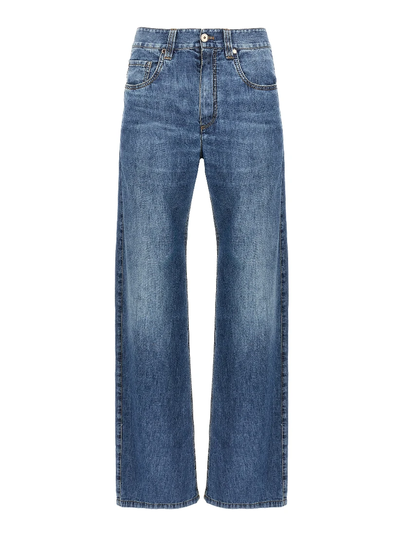 Blue Cotton Straight-Leg Jeans