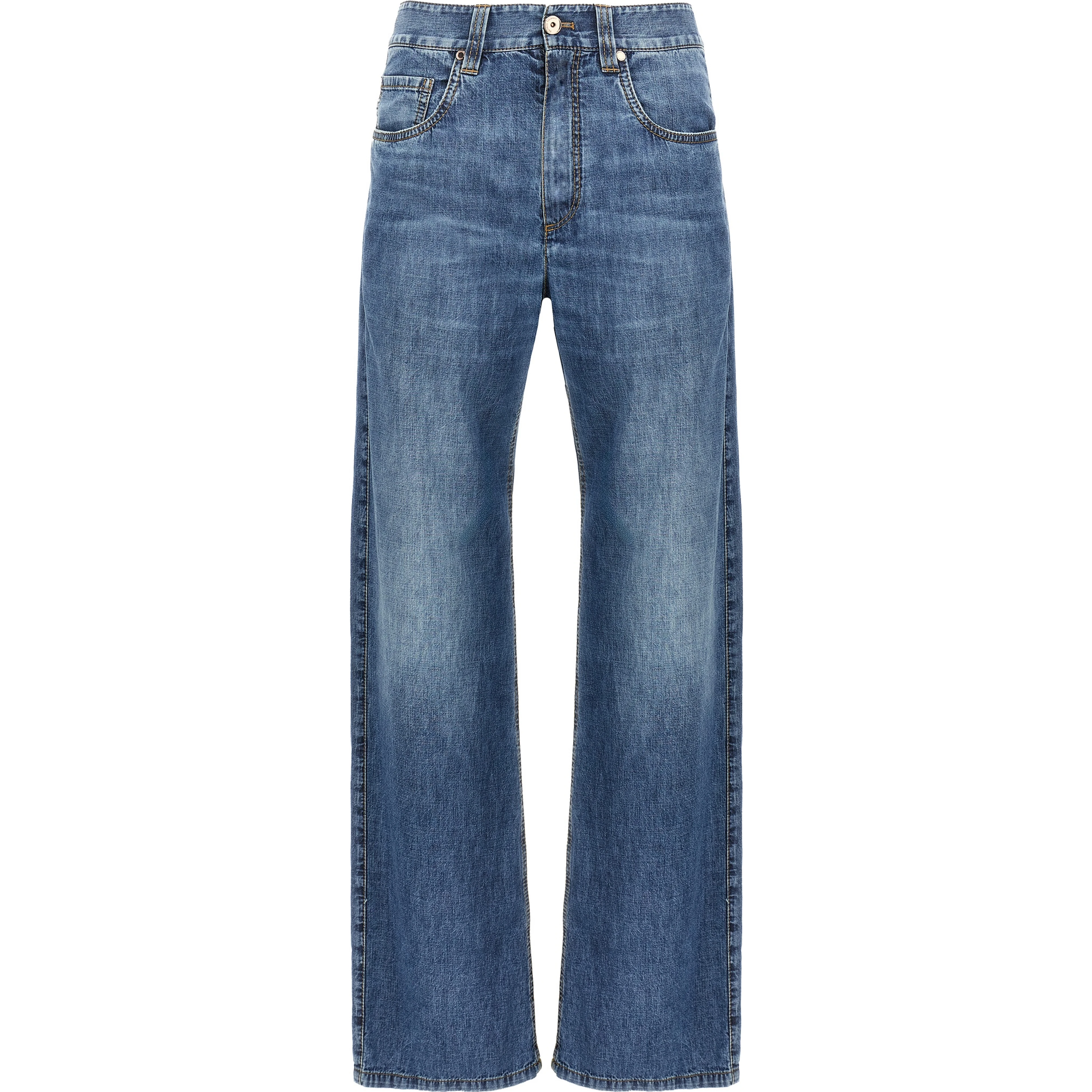 Blue Cotton Straight-Leg Jeans