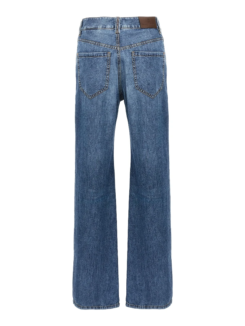 Blue Cotton Straight-Leg Jeans