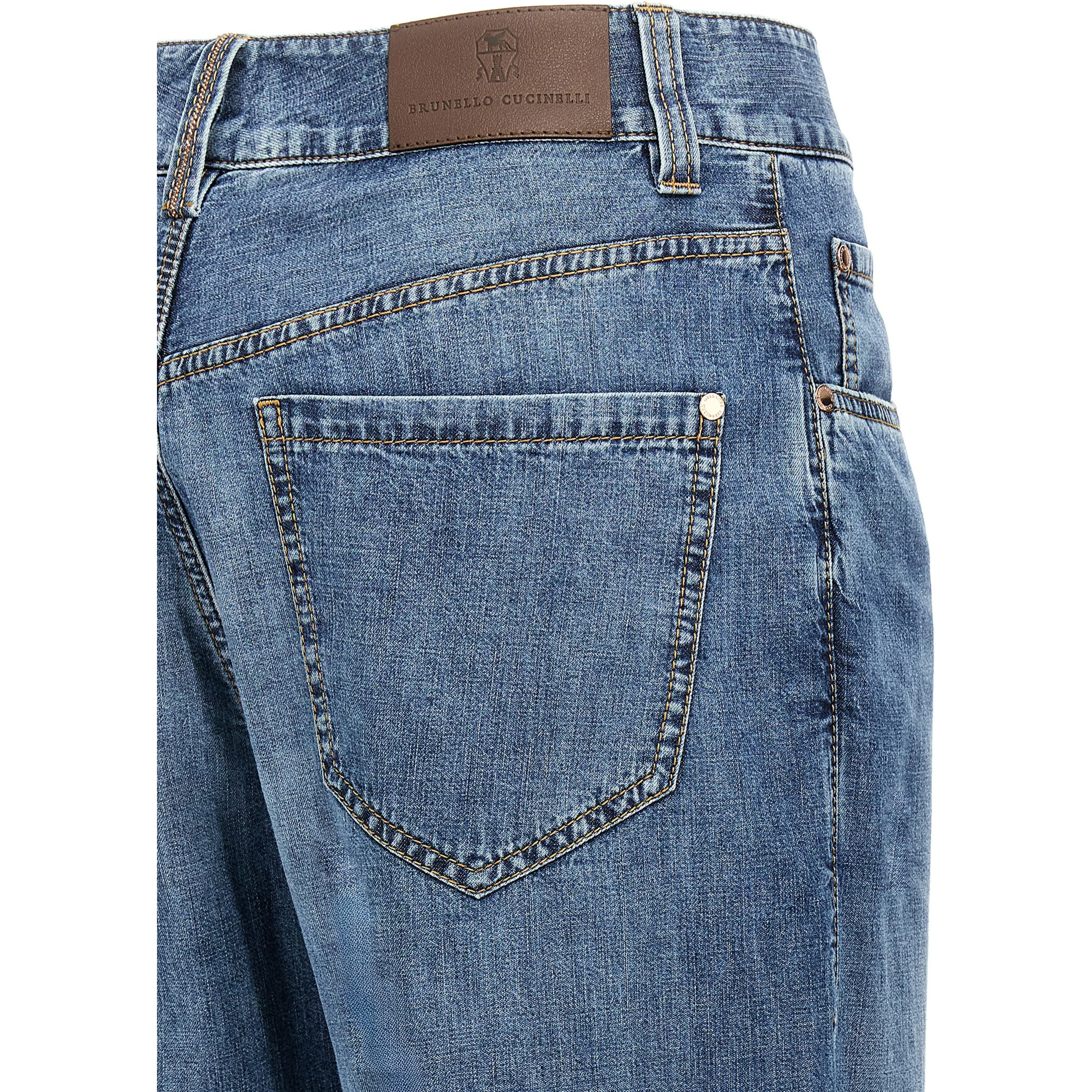 Blue Cotton Straight-Leg Jeans