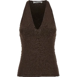 Brown Viscose Sleeveles T-Shirt