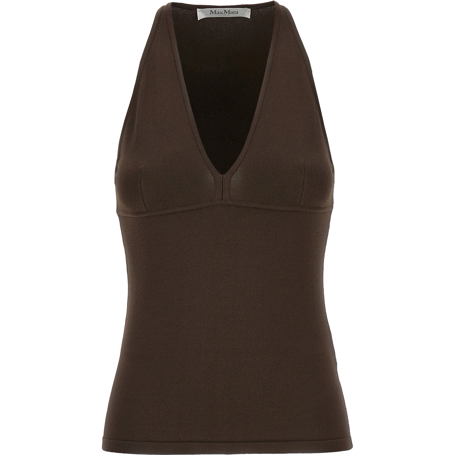 Brown Viscose Sleeveles T-Shirt