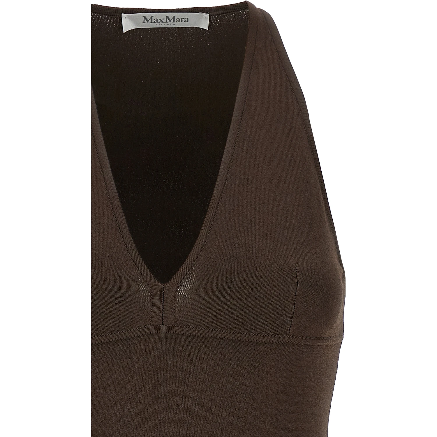 Brown Viscose Sleeveles T-Shirt