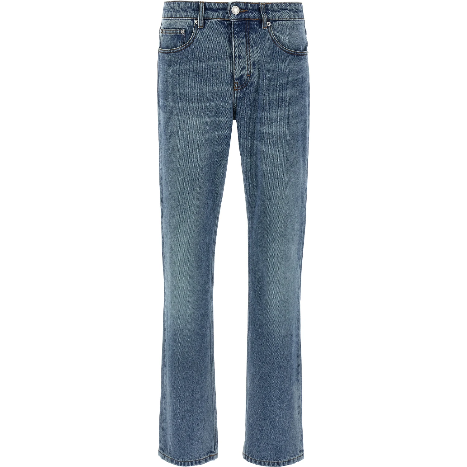 Blue Cotton Straight-Leg Jeans
