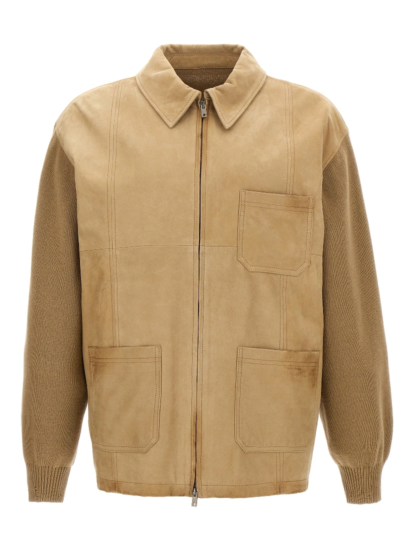 Beige Cowhide Leather Jacket