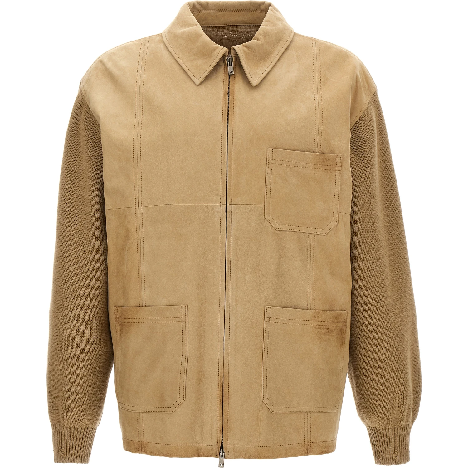 Beige Cowhide Leather Jacket