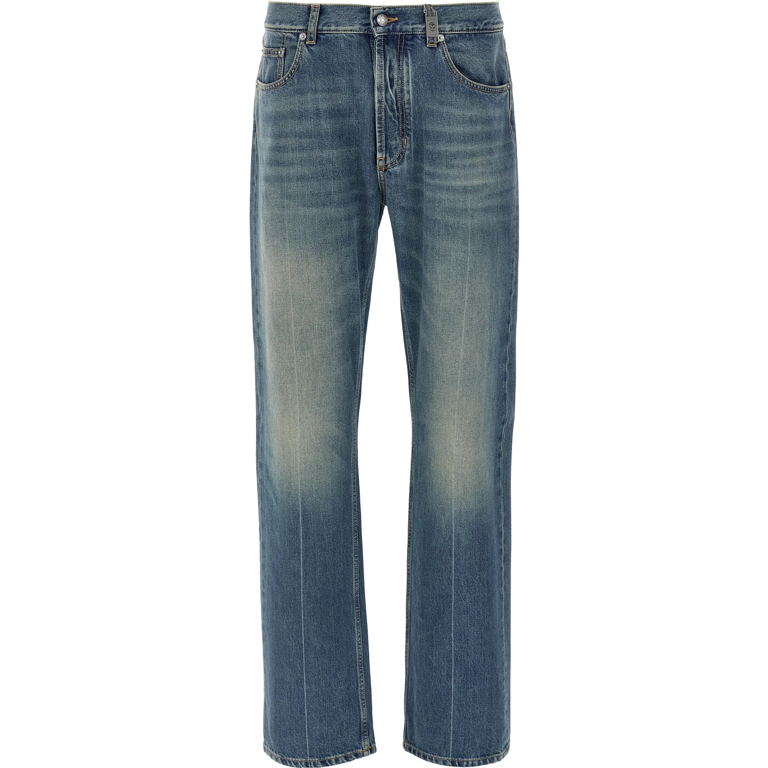 Blue Cotton Straight-Leg Jeans