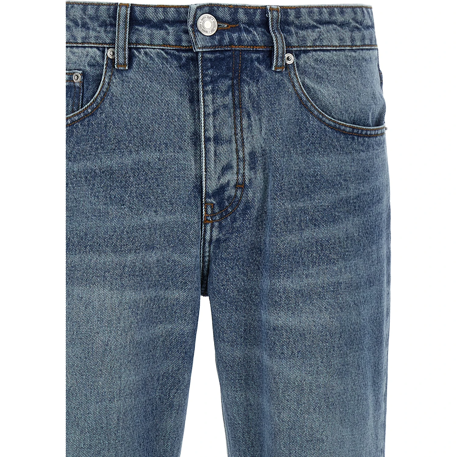 Blue Cotton Straight-Leg Jeans