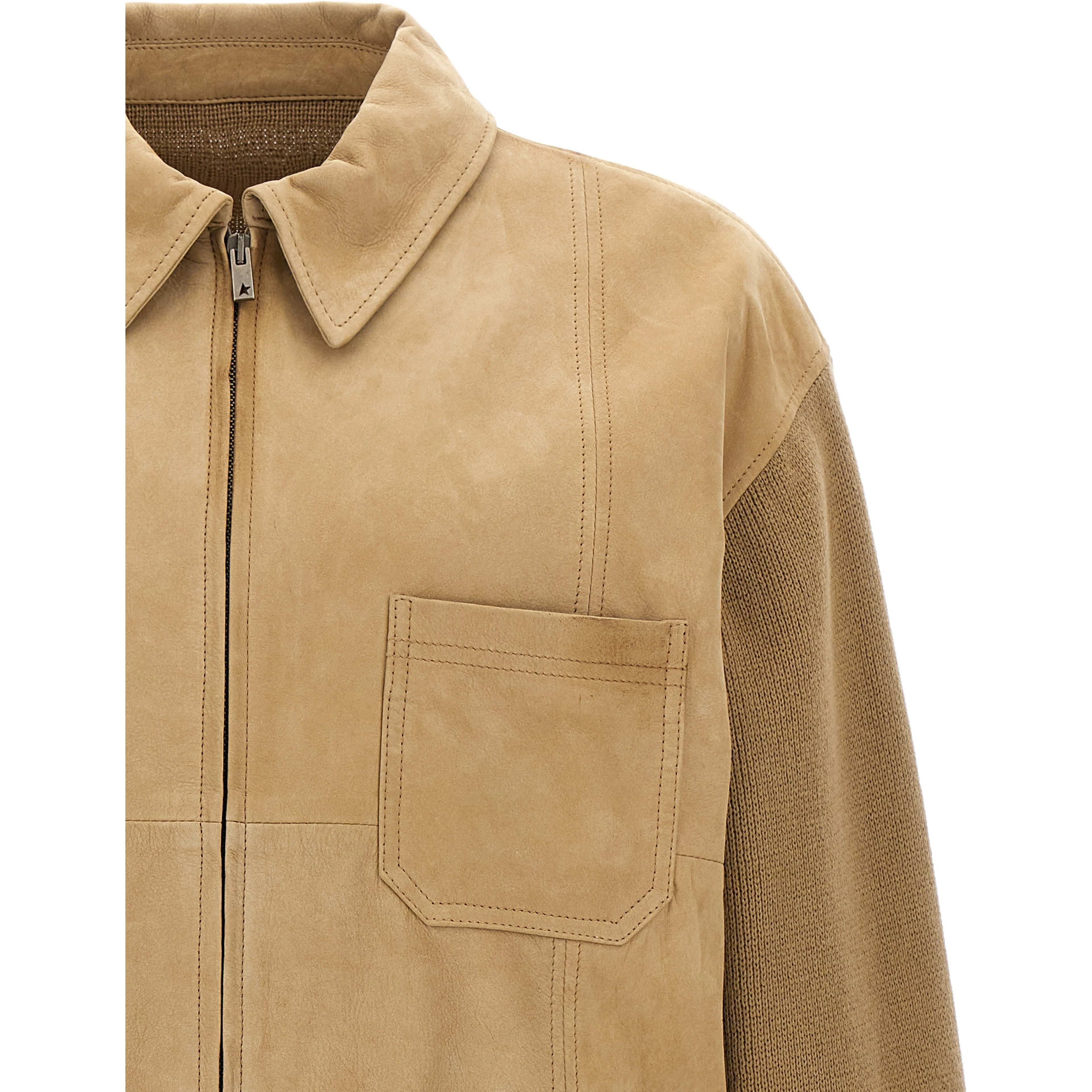 Beige Cowhide Leather Jacket