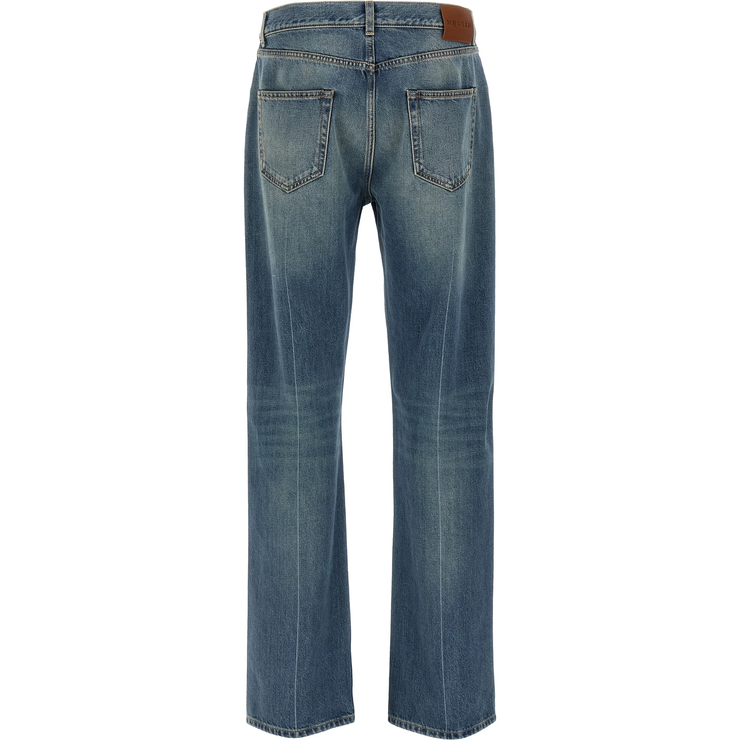 Blue Cotton Straight-Leg Jeans