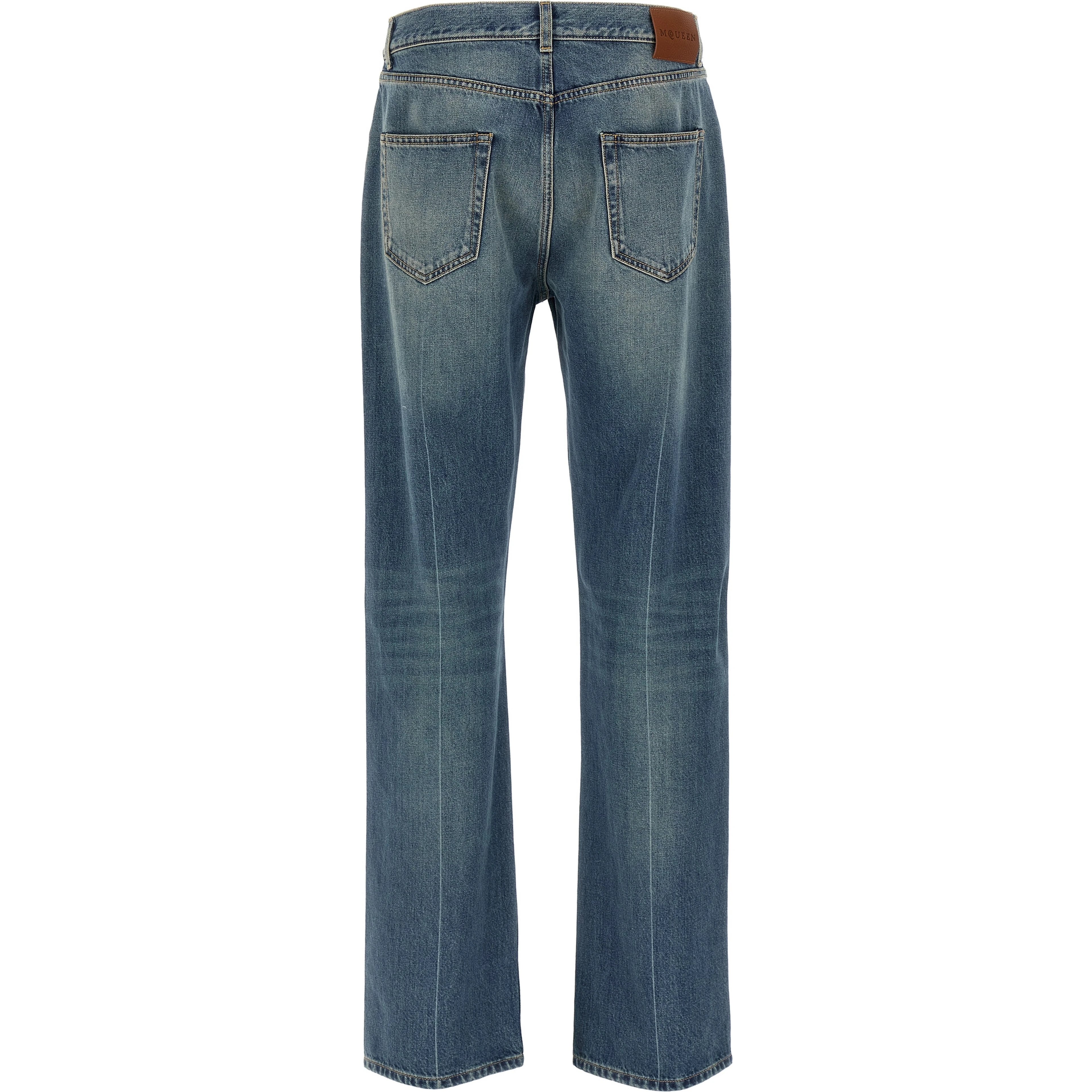 Blue Cotton Straight-Leg Jeans