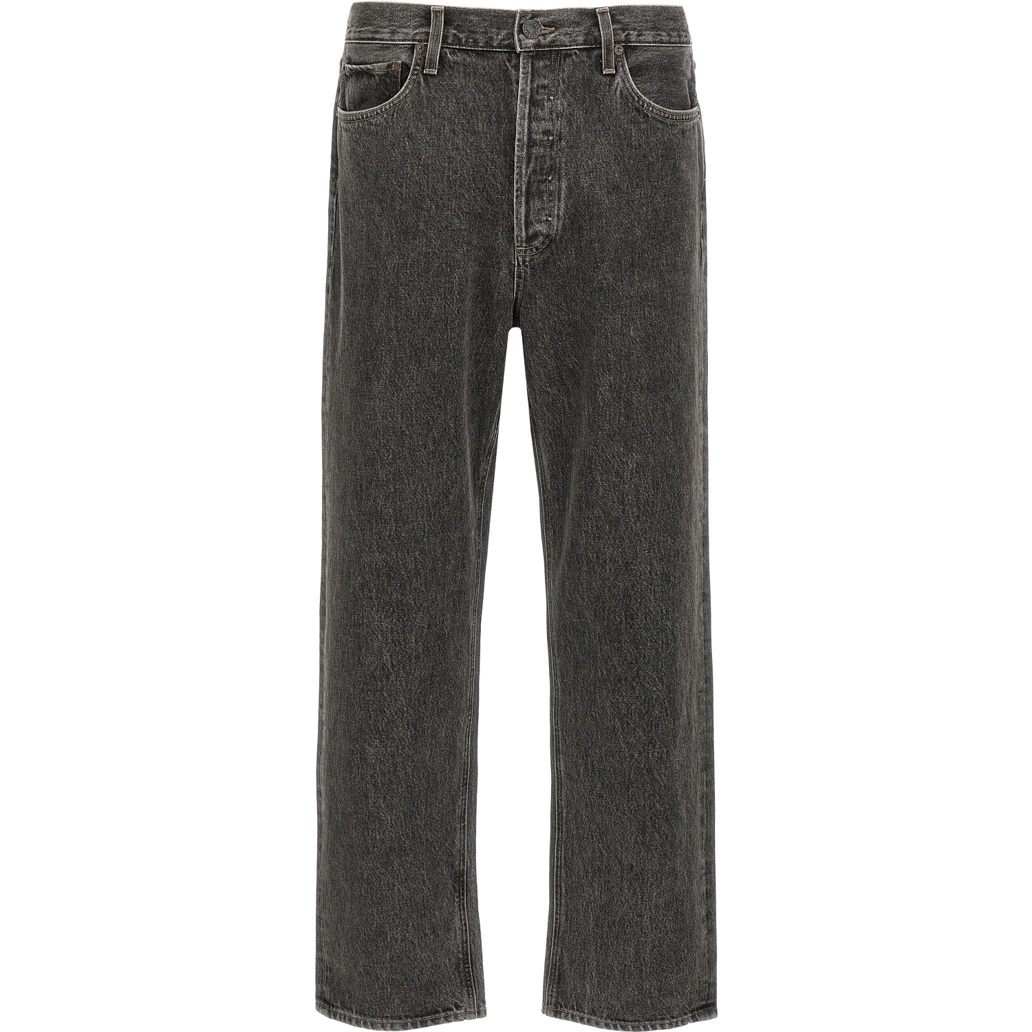Gray Cotton Straight-Leg Jeans