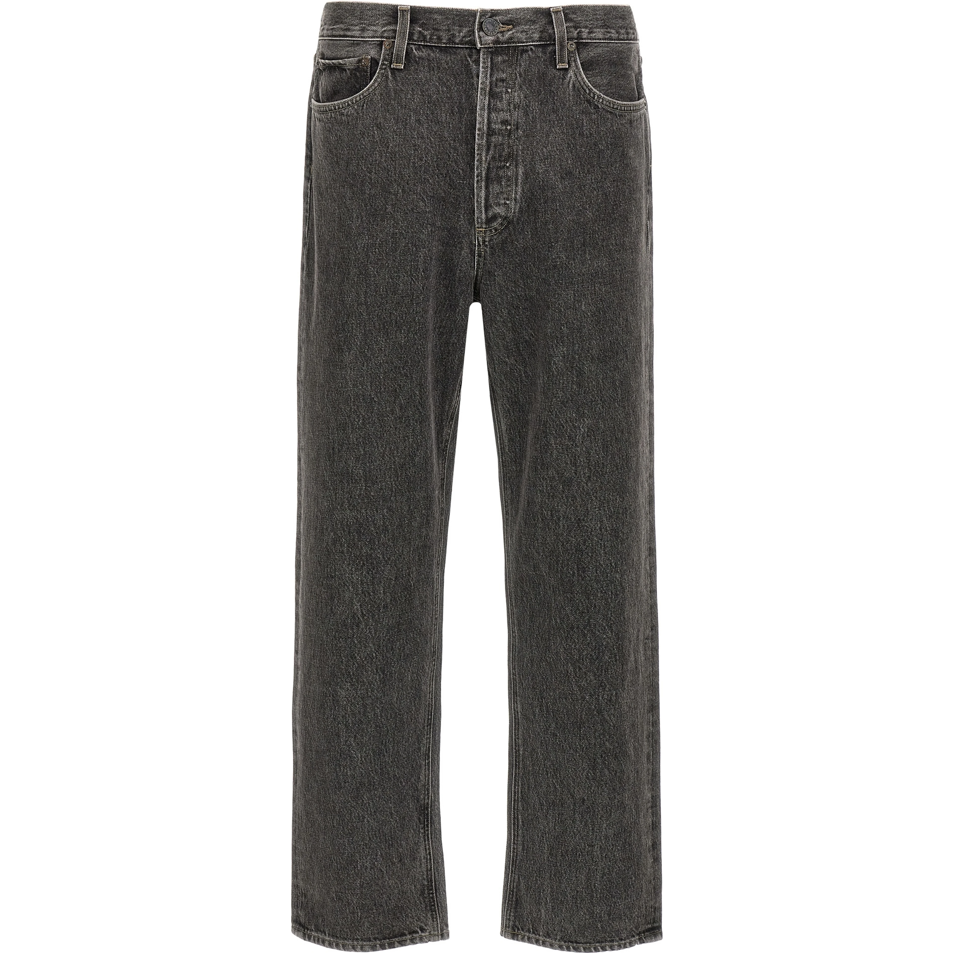 Gray Cotton Straight-Leg Jeans