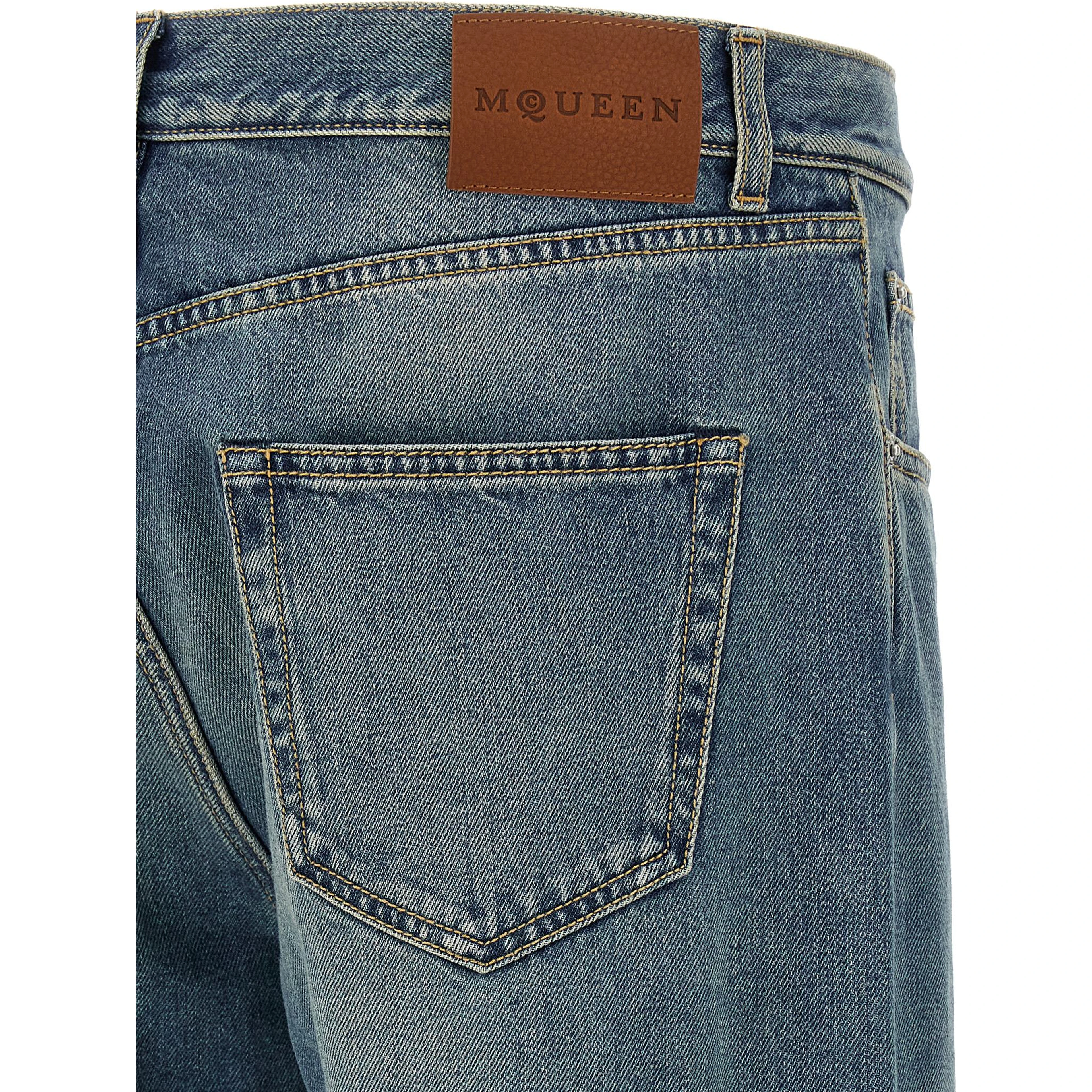 Blue Cotton Straight-Leg Jeans