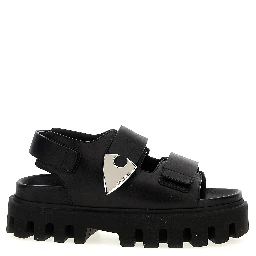 Black Calf Leather Bos Taurus Flat Sandals