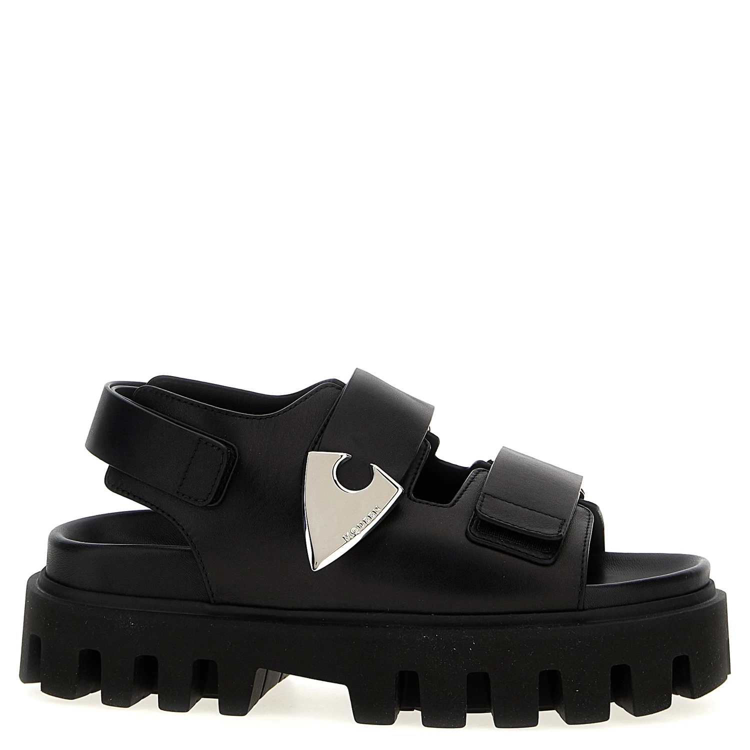 Black Calf Leather Bos Taurus Flat Sandals