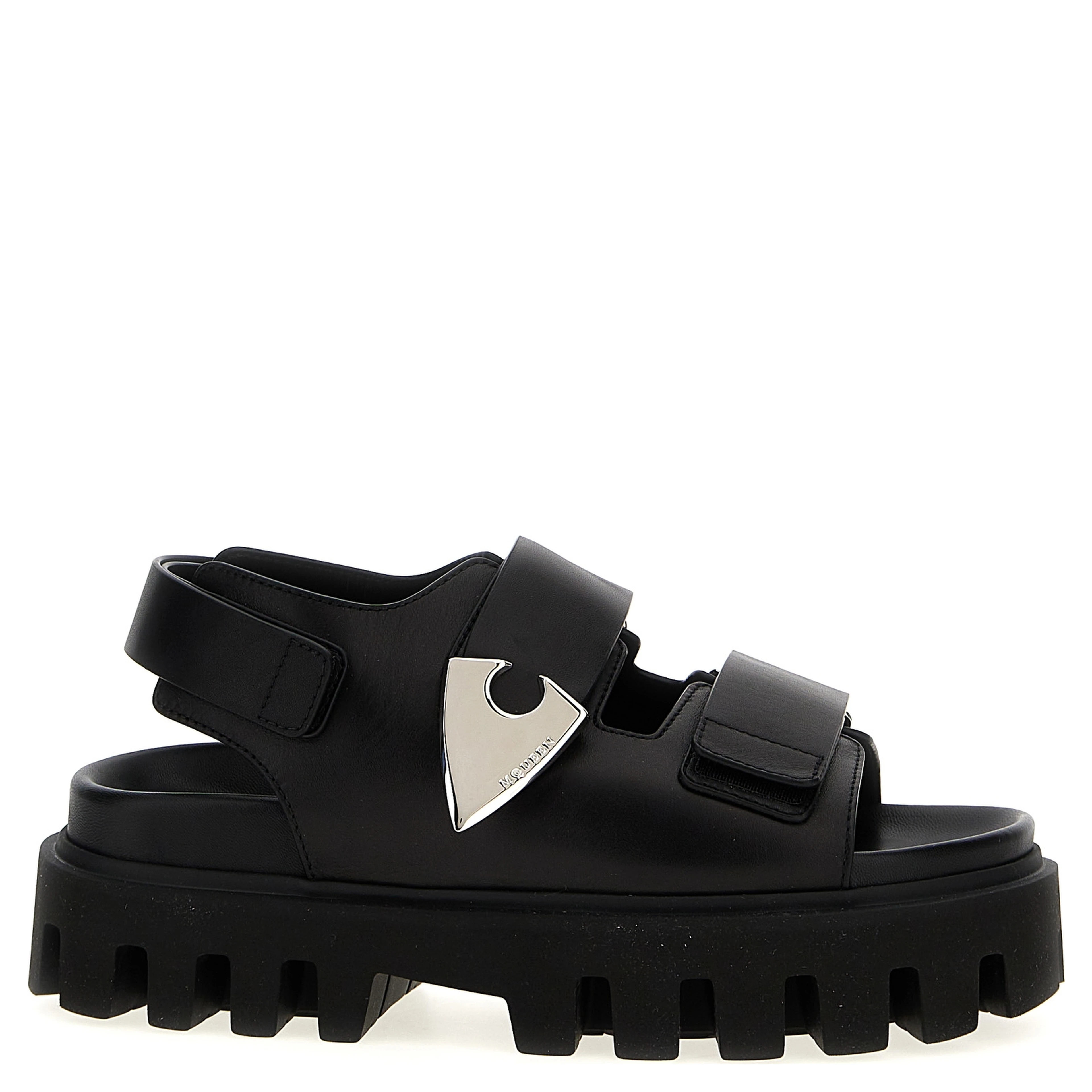 Black Calf Leather Bos Taurus Flat Sandals
