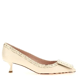 White Lamb Leather Mid Heel Pumps