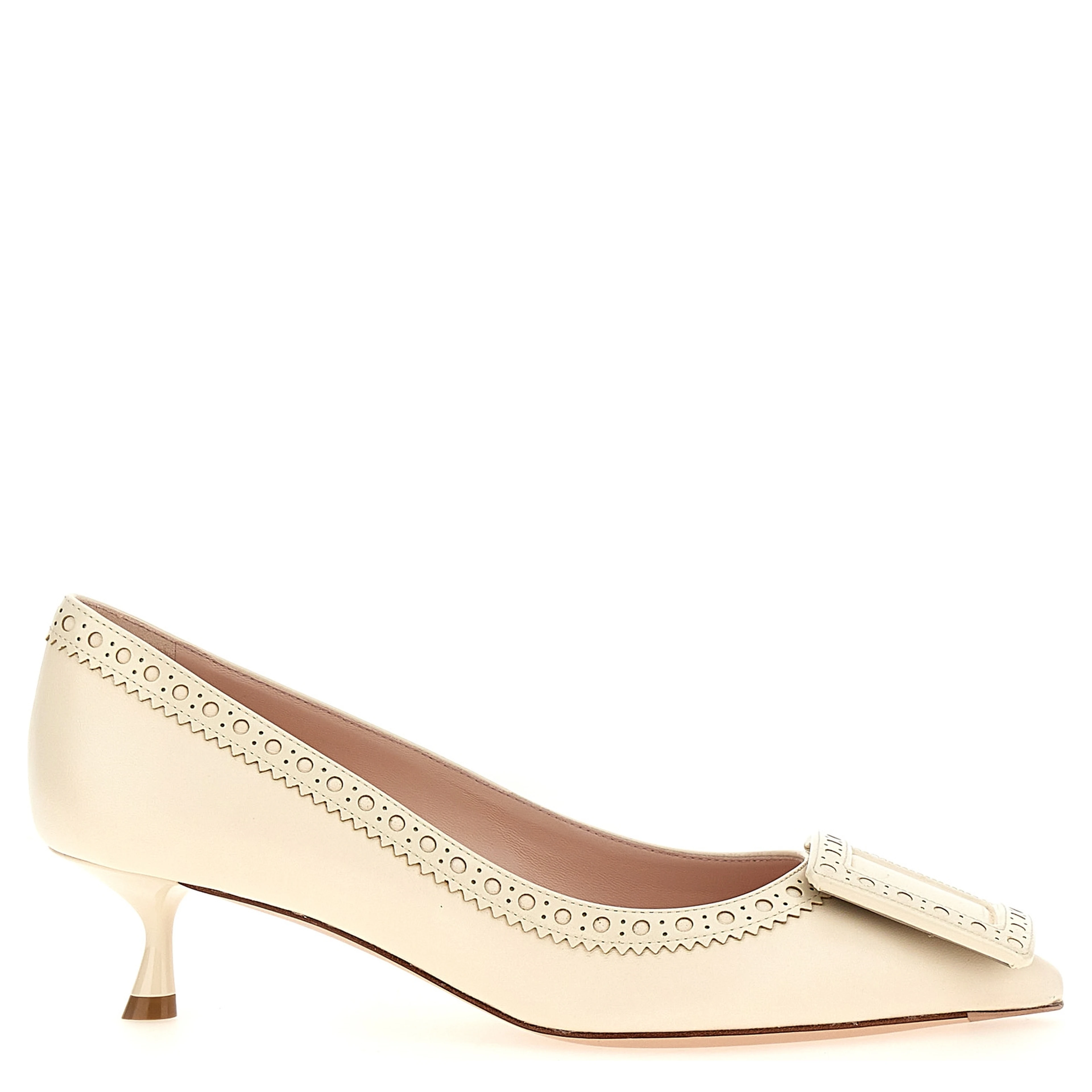 White Lamb Leather Mid Heel Pumps