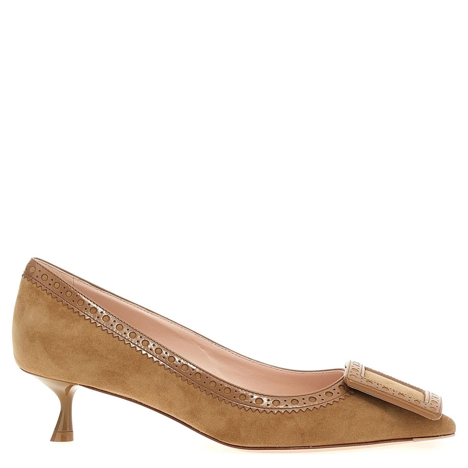 Beige Goatskin Mid Heel Pumps