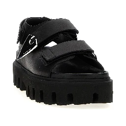 Black Calf Leather Bos Taurus Flat Sandals