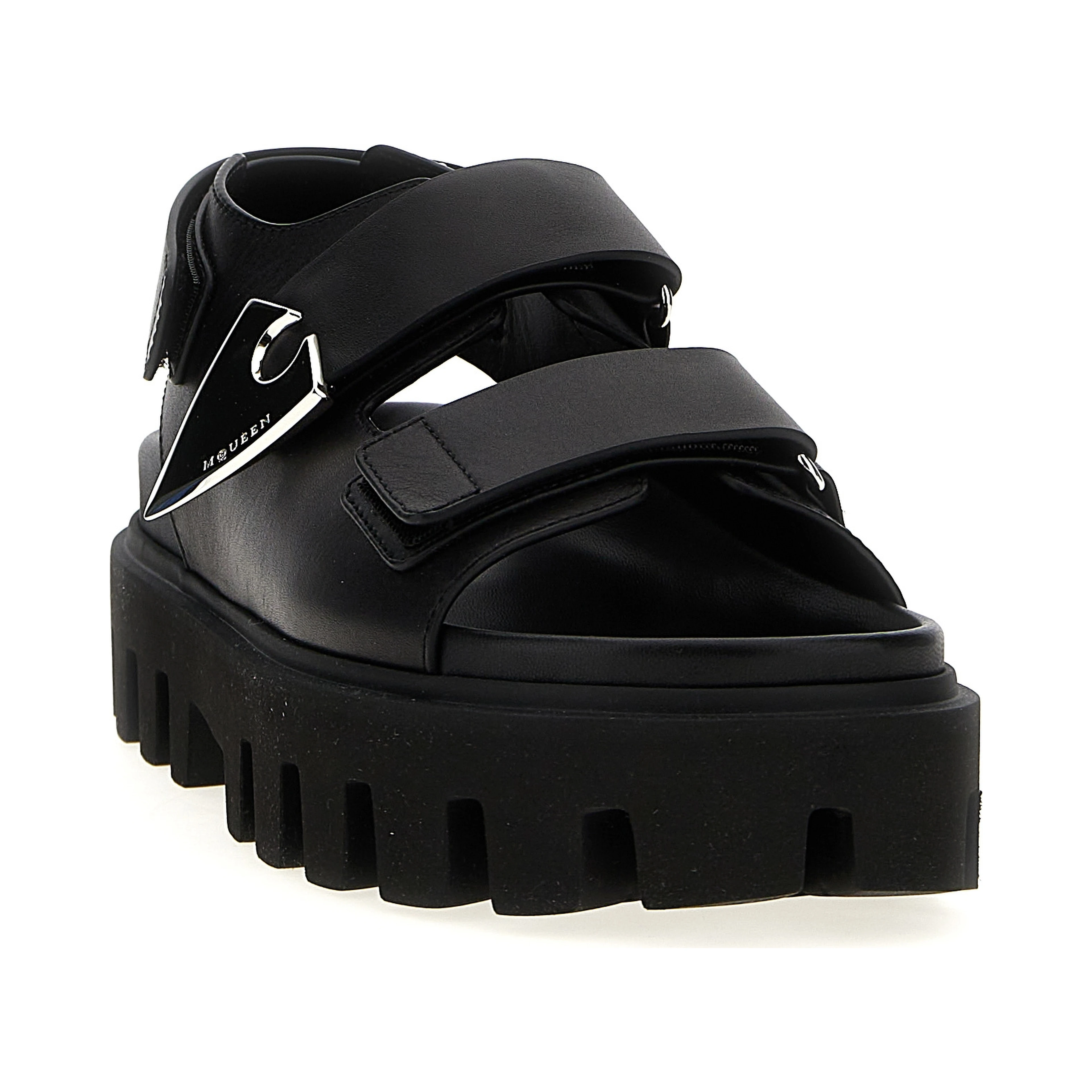 Black Calf Leather Bos Taurus Flat Sandals