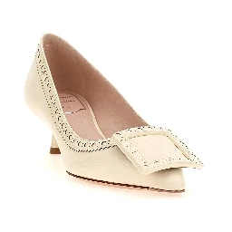 White Lamb Leather Mid Heel Pumps