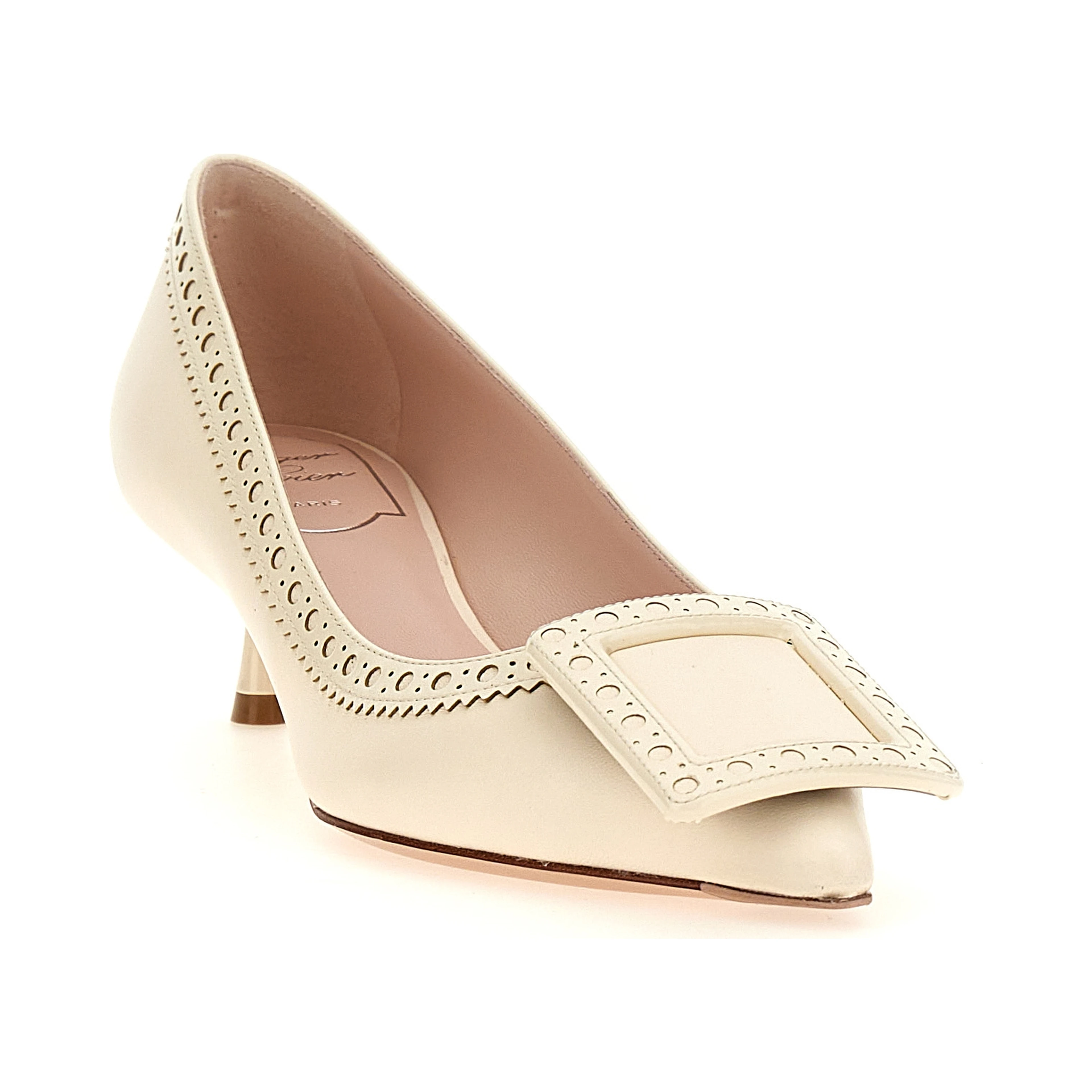 White Lamb Leather Mid Heel Pumps