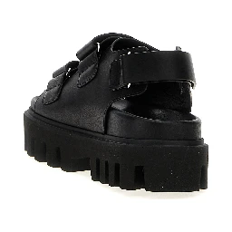 Black Calf Leather Bos Taurus Flat Sandals