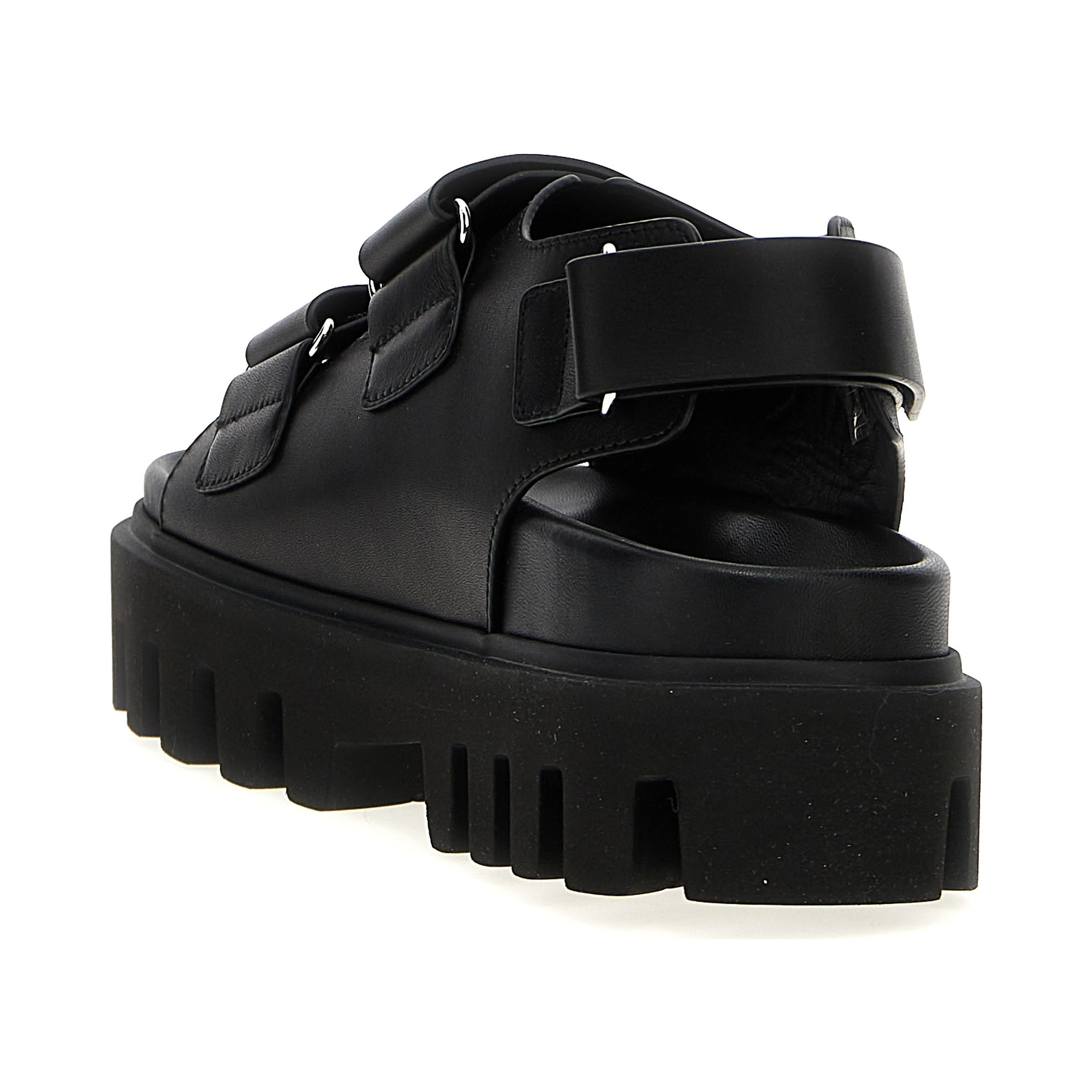 Black Calf Leather Bos Taurus Flat Sandals