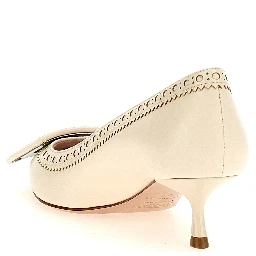 White Lamb Leather Mid Heel Pumps