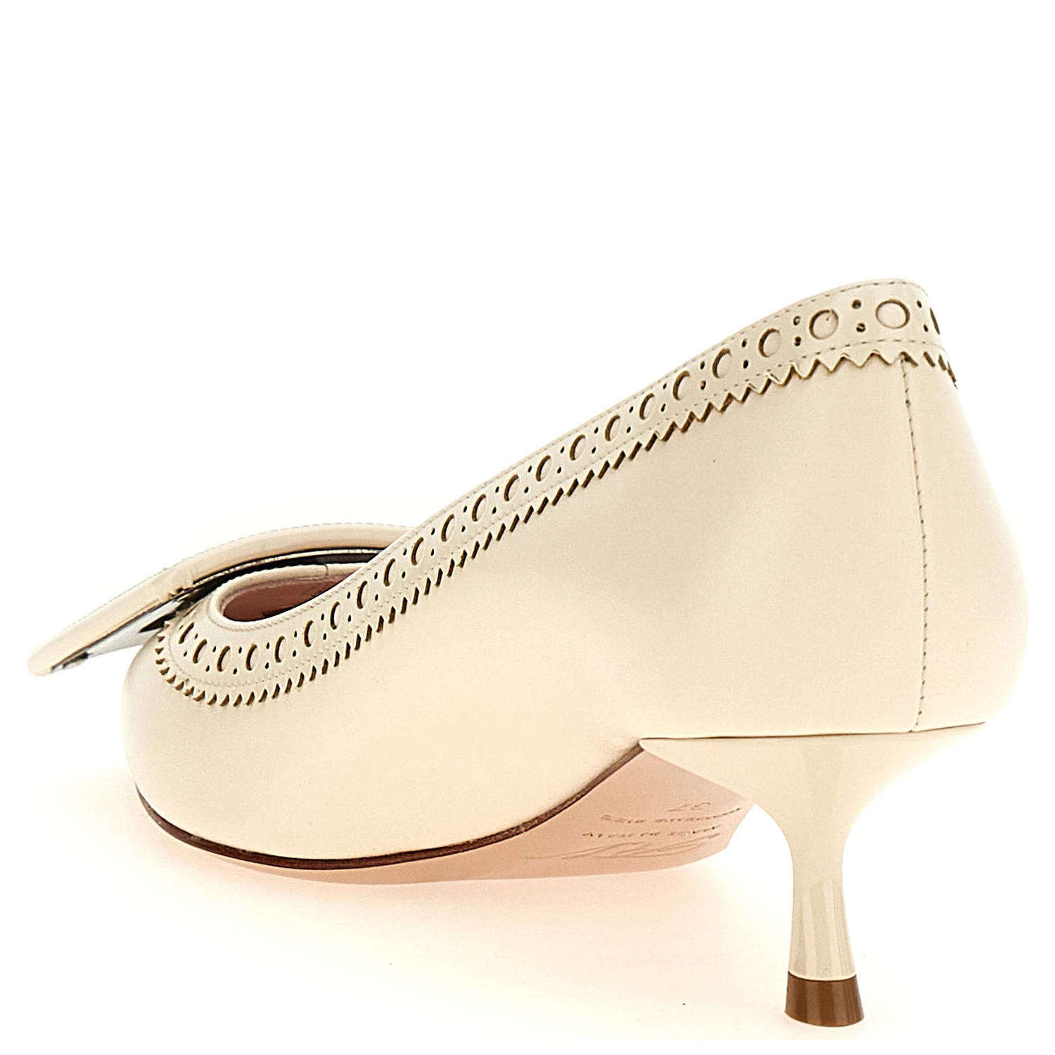 White Lamb Leather Mid Heel Pumps