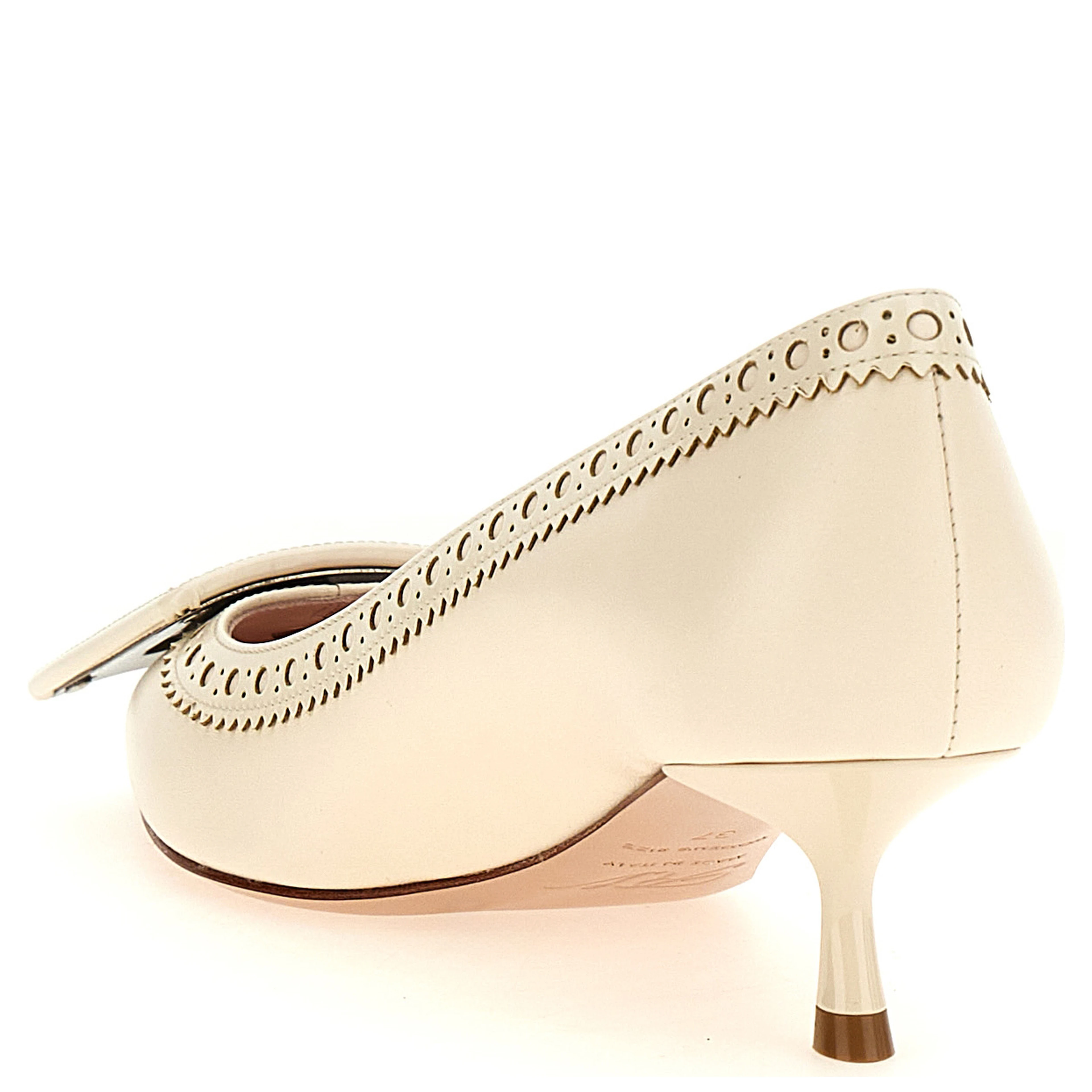 White Lamb Leather Mid Heel Pumps