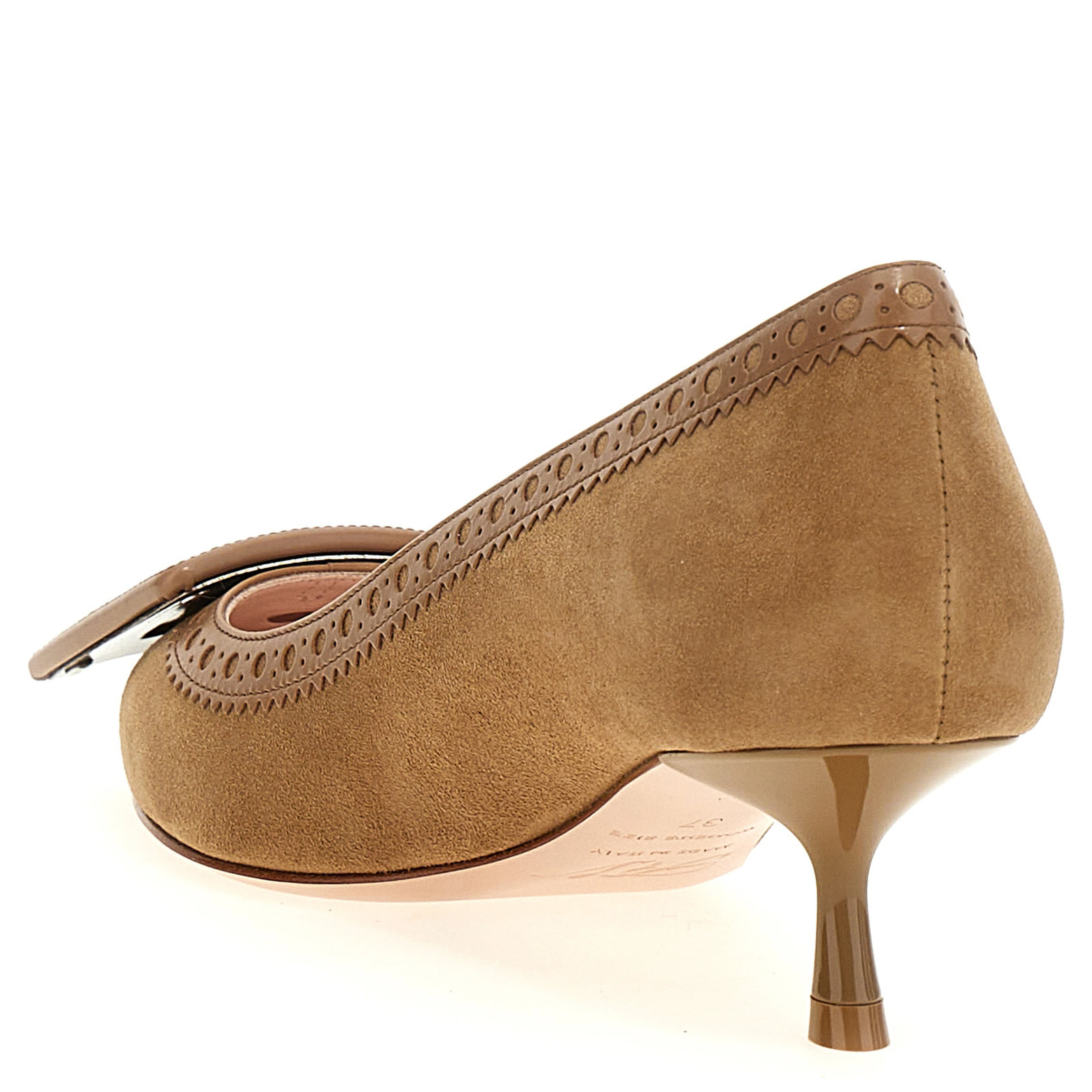 Beige Goatskin Mid Heel Pumps