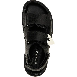 Black Calf Leather Bos Taurus Flat Sandals