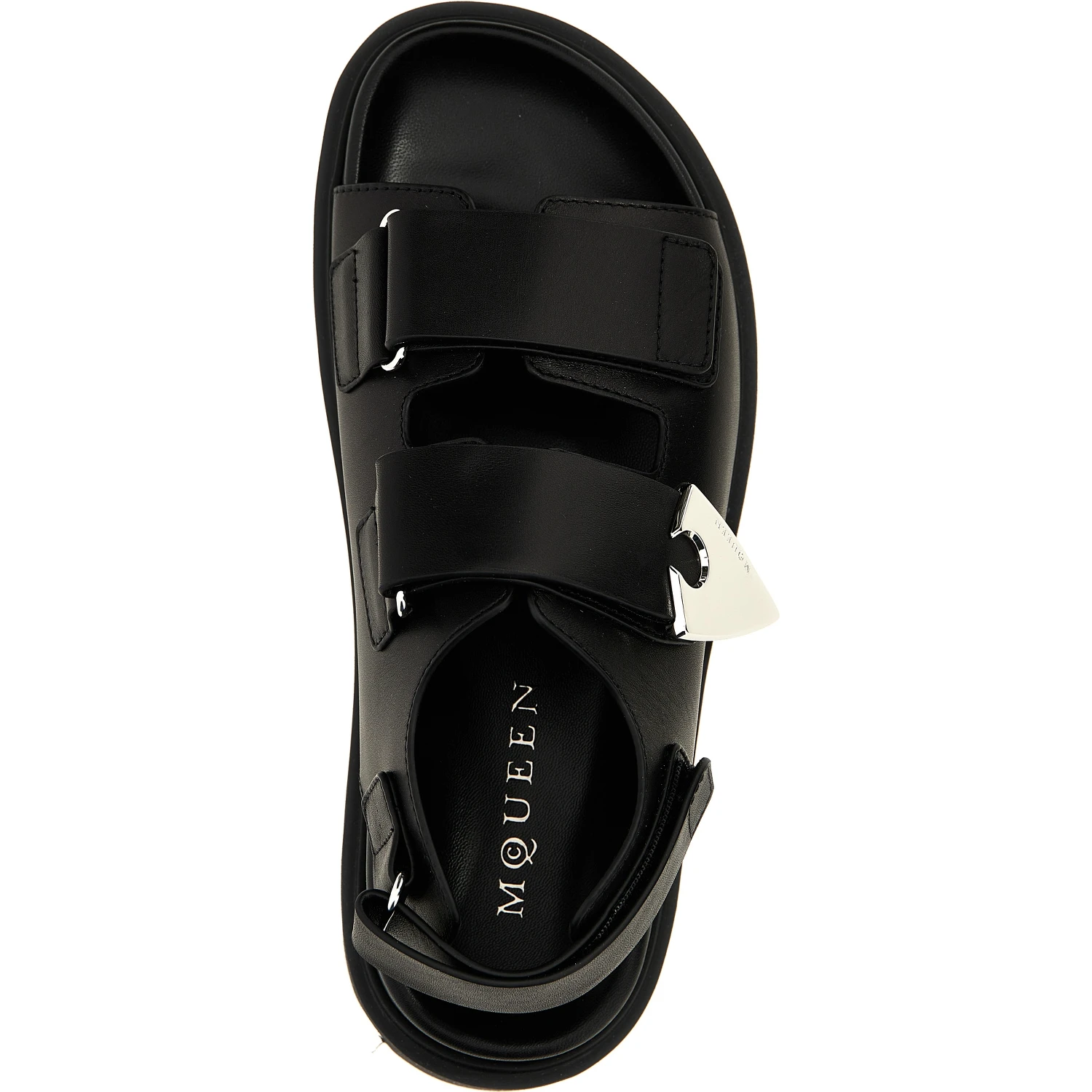Black Calf Leather Bos Taurus Flat Sandals