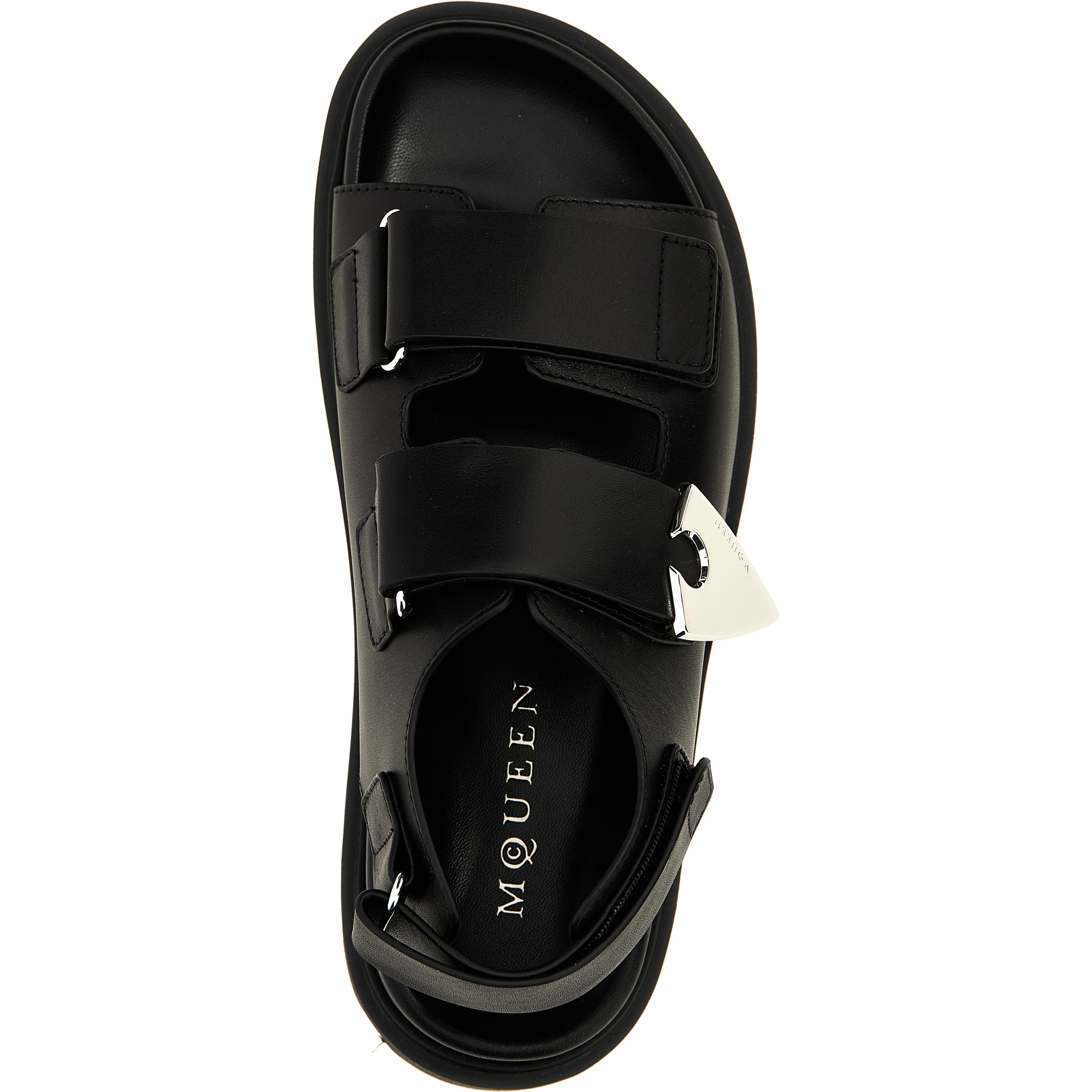 Black Calf Leather Bos Taurus Flat Sandals