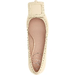 White Lamb Leather Mid Heel Pumps
