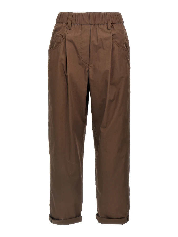Brown Cotton Casual Pants