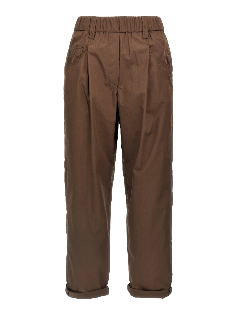 Brown Cotton Casual Pants