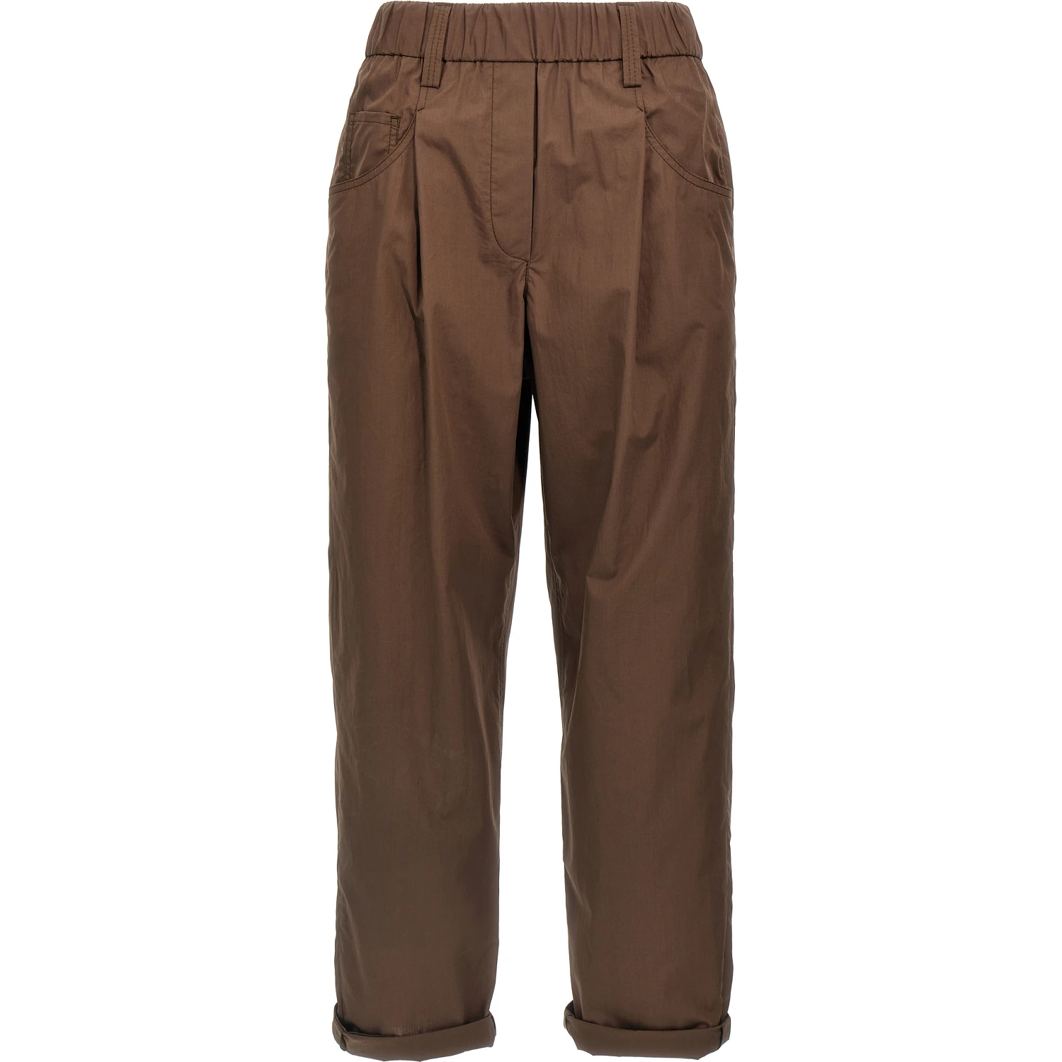 Brown Cotton Casual Pants