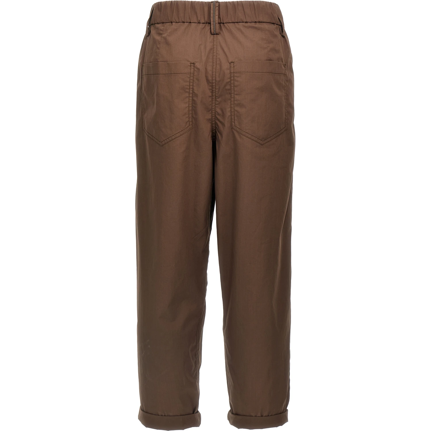 Brown Cotton Casual Pants