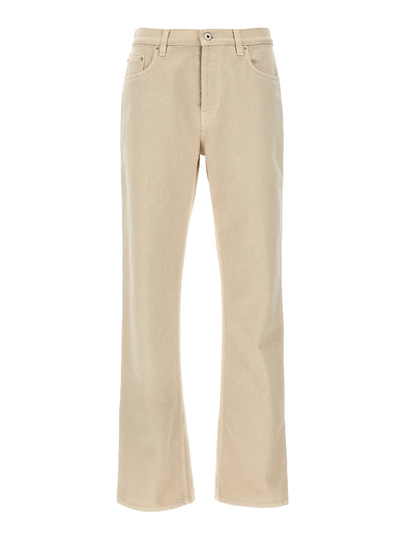 Beige Cotton Casual Pants