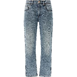 Blue Cotton Straight-Leg Jeans